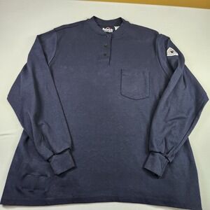 Bulwark FR-Mens Long Sleeve Henley Workshirt Black-XL Flame Resistant